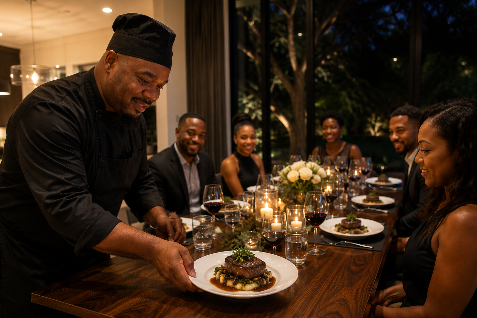 Chef serving beef tenderloin tableside