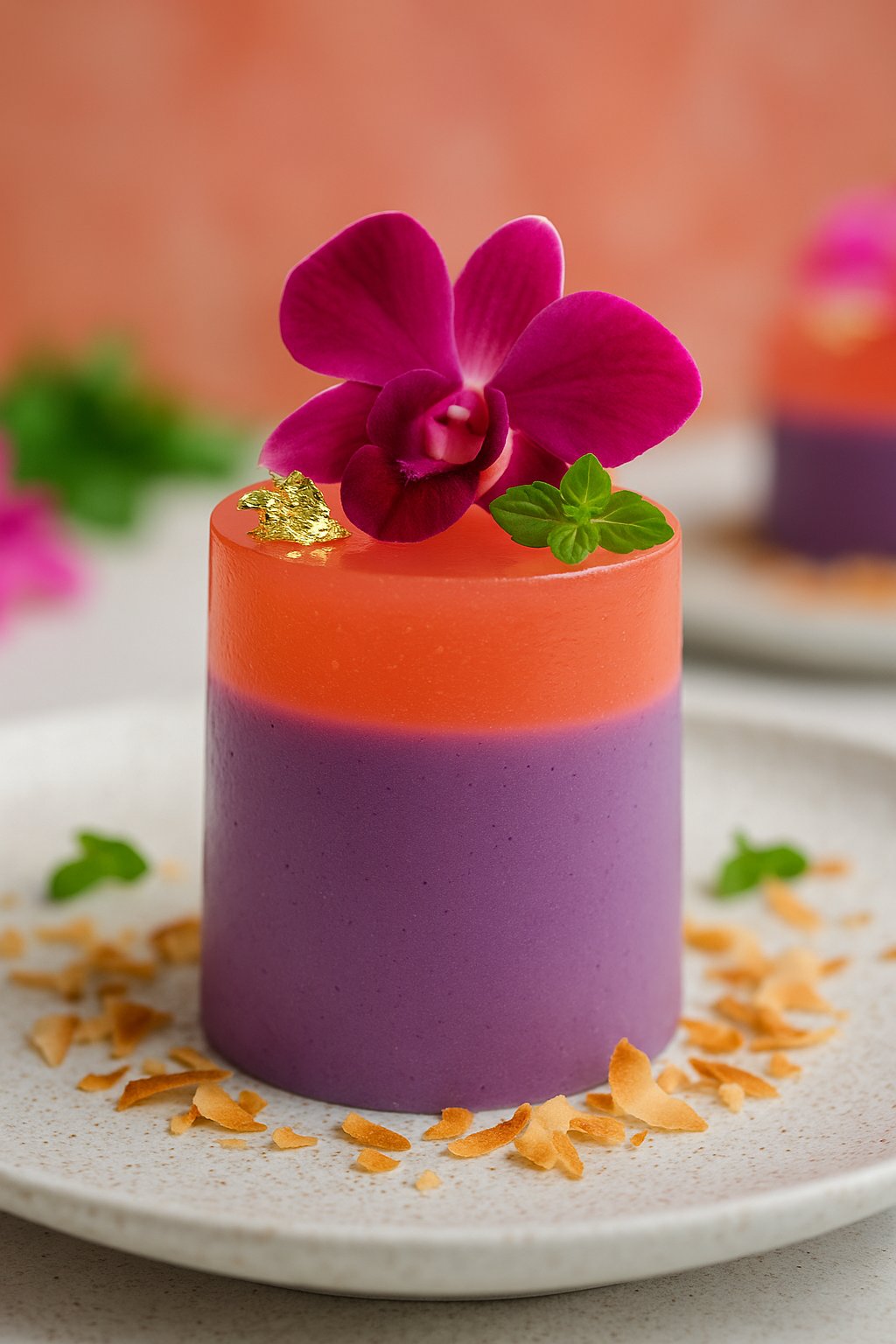 Ube layered dessert with orchid