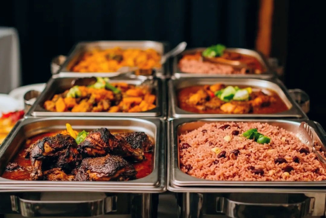Caribbean catering spread