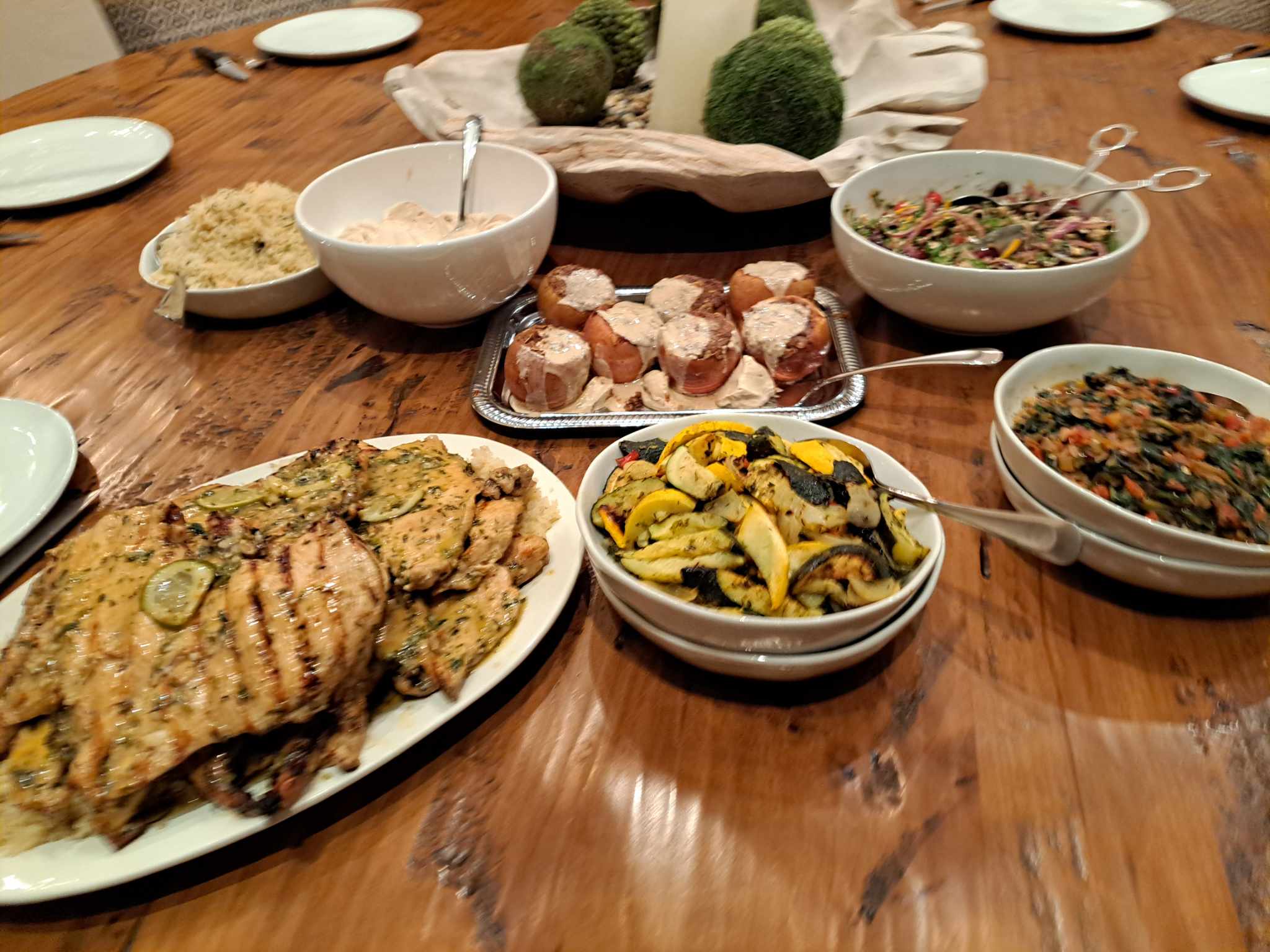 Family style spread on dining table