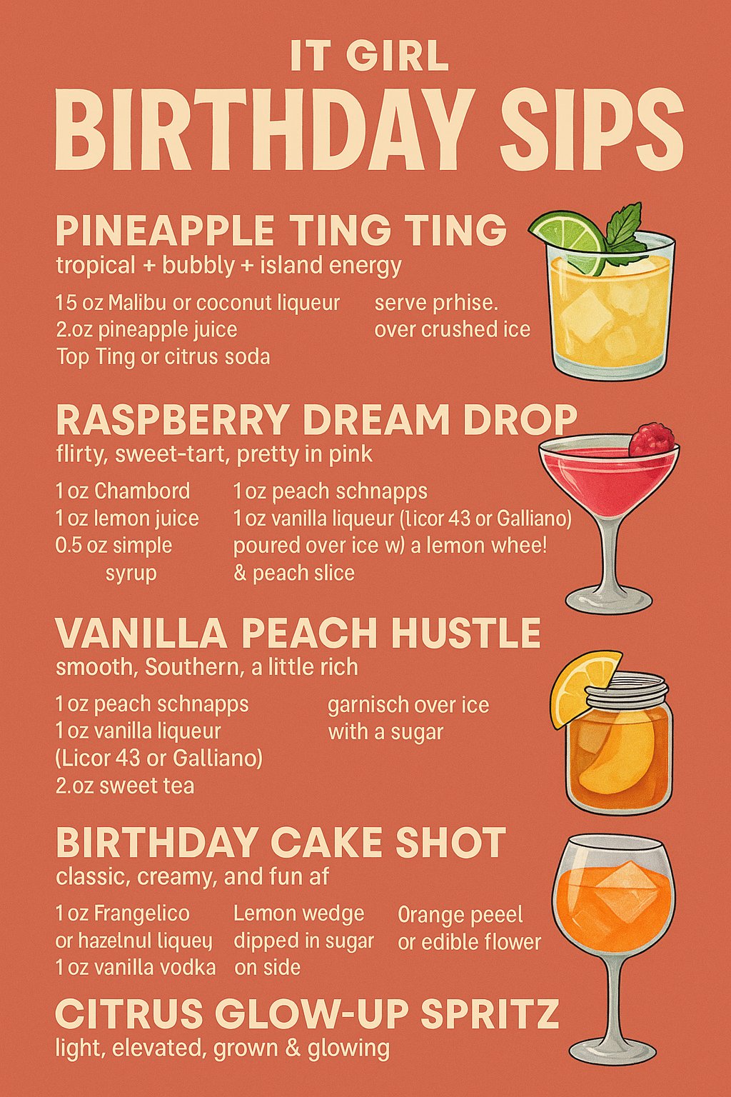 It Girl Birthday Sips cocktail menu